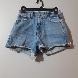 Abercrombie & Fitch The 90's High Rise  Relaxed Cutoff Shorts Light Blue Jean